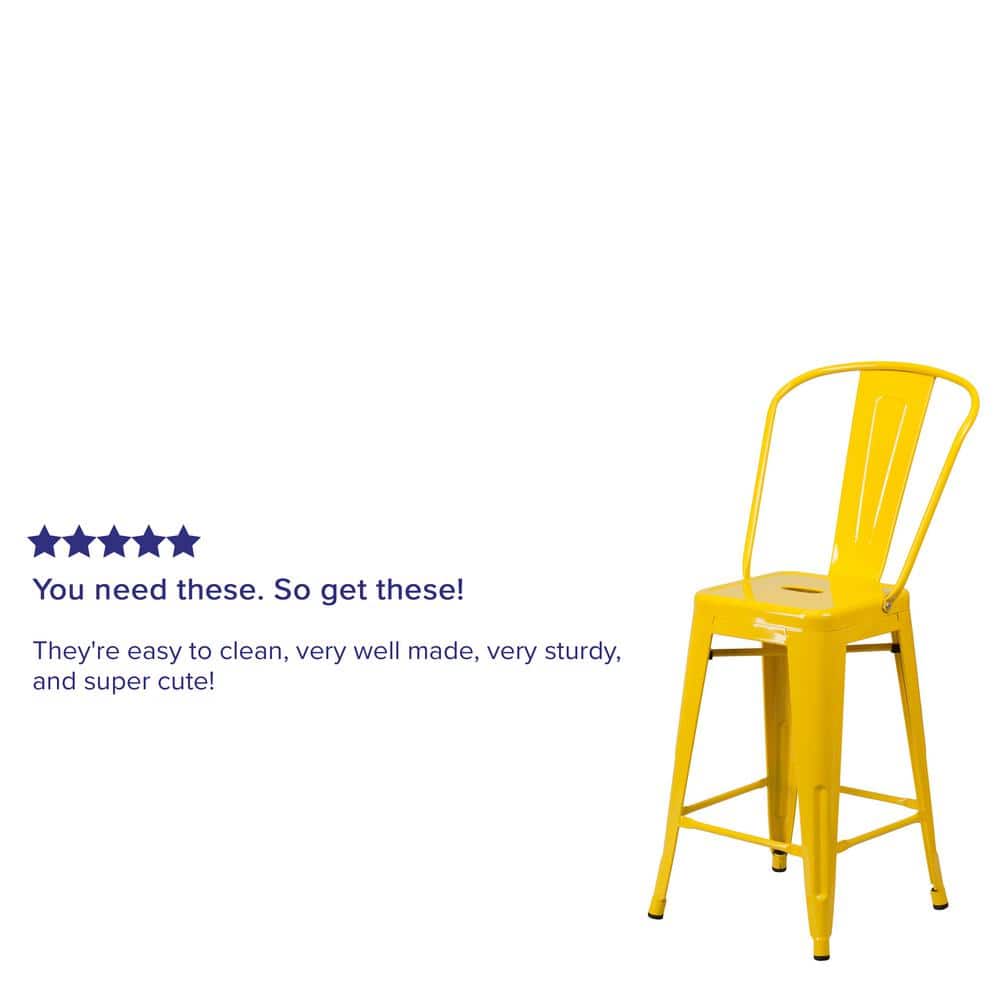 Yellow Metal Slat Back Dining Chair with 24" Seat Height