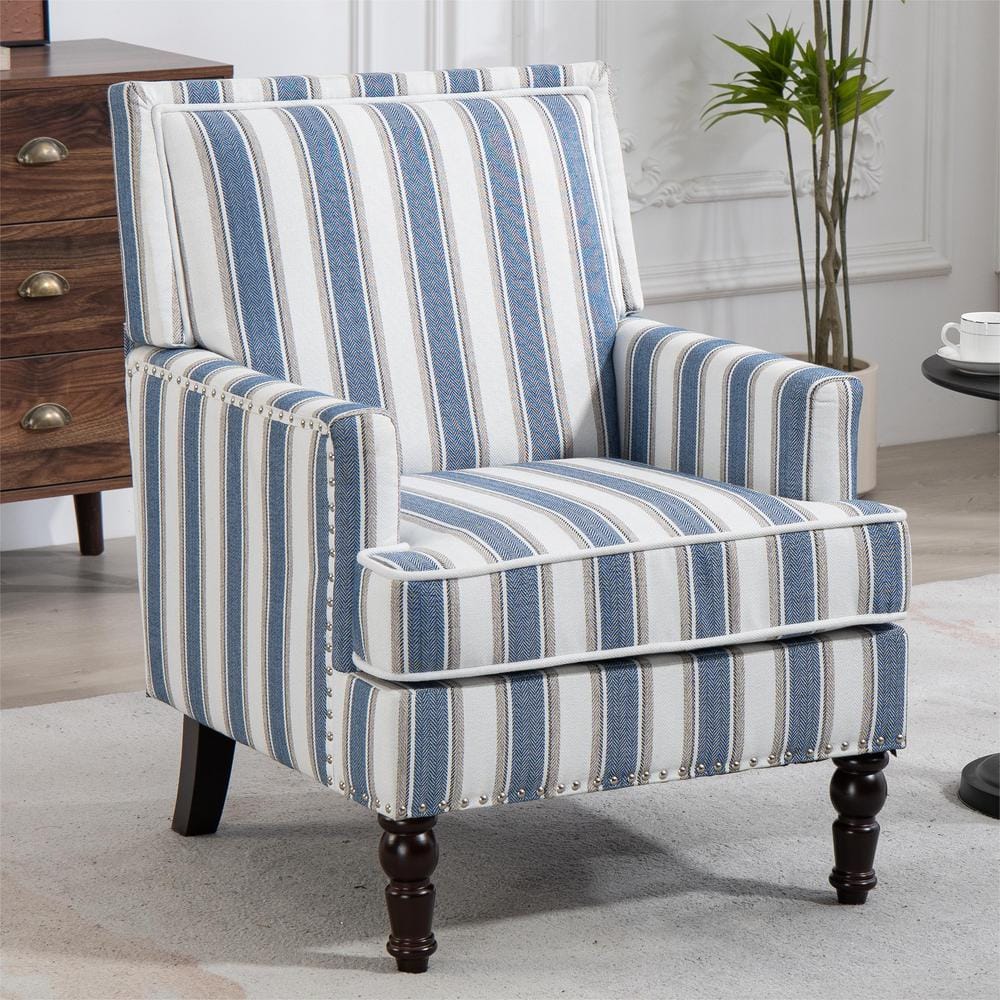 Classic Mid-Century Modern Armchair with Nailhead Trim (Set of 1) - Blue an