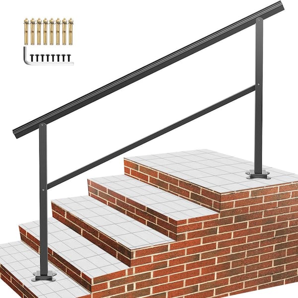 VEVOR 60 in. W x 35 in. H Adjustable Handrail Fits 4 Steps or 5 Steps Aluminum Handrails for Outdoor Steps, Black