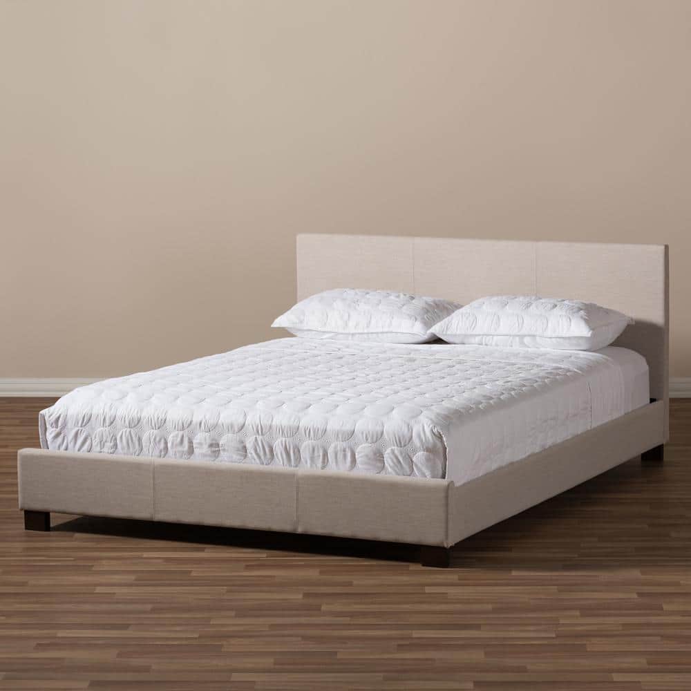 Elizabeth Beige Panel-Stitched Full Platform Bed with Upholstered Headboard