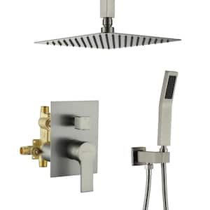 10 in. Ceiling Mount Single Handle 1-Spray Shower Faucet 2.5 GPM with 360° Swivel in. Brushed Nickel