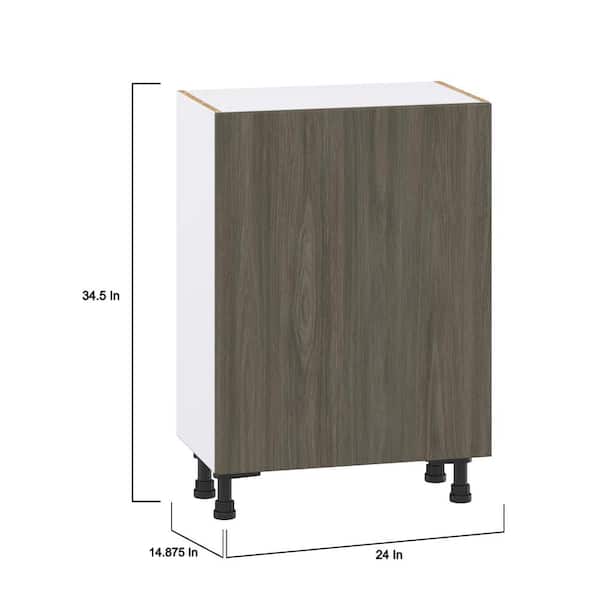 J COLLECTION 24 in. W x 14 in. D x 34.5 in. H Medora Textured Slab Walnut Assembled Shallow Base Kitchen Cabinet with Inner Drawers