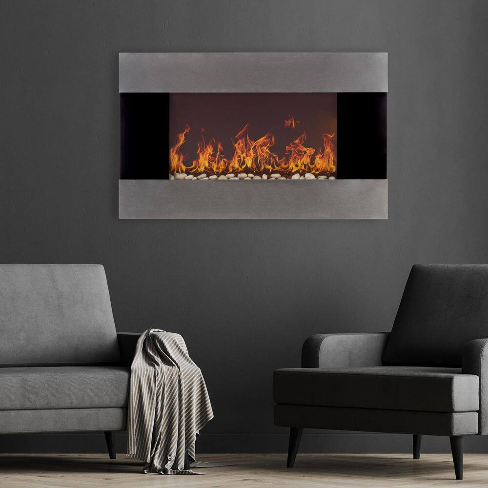 36-Inch Stainless Steel Wall-Mount Electric Fireplace with Remote