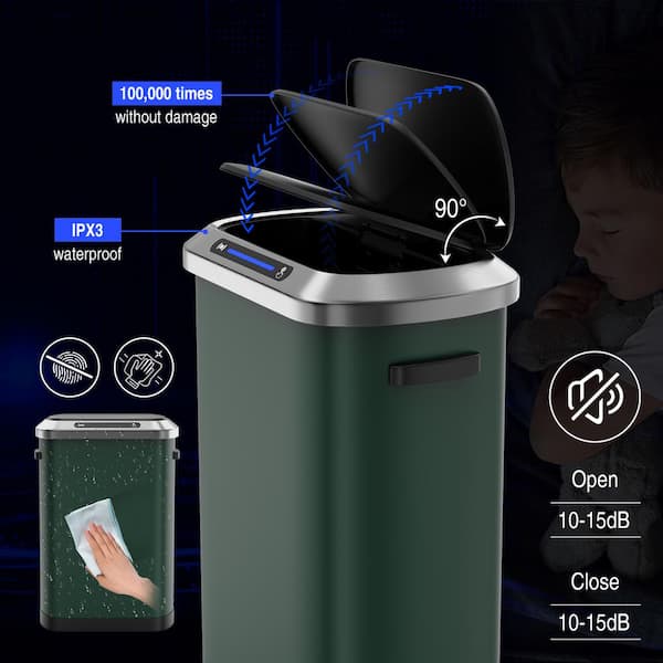 NINESTARS Half Moon Hands-Free Motion Sensor Trash Can -18.5