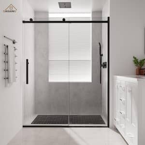 60 in. W x 76 in. H Sliding Frameless Shower Door in Matte Black Finish with Soft-closing and 3/8 in. Tempered Glass