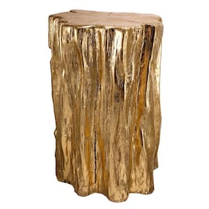 13.5 in. Gold Specialty Metal Top Accent End Table with Tree Trunk Design