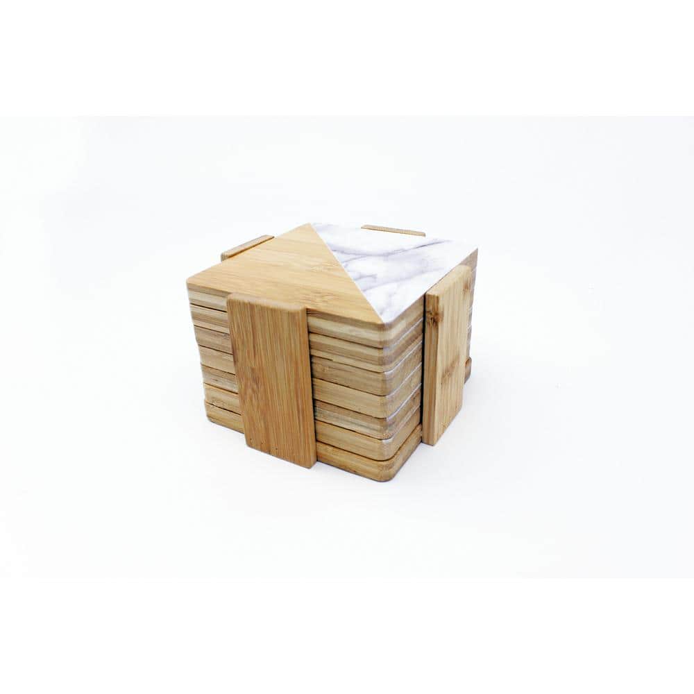 Eco-Friendly Bamboo and Marble Coaster Set with Holder
