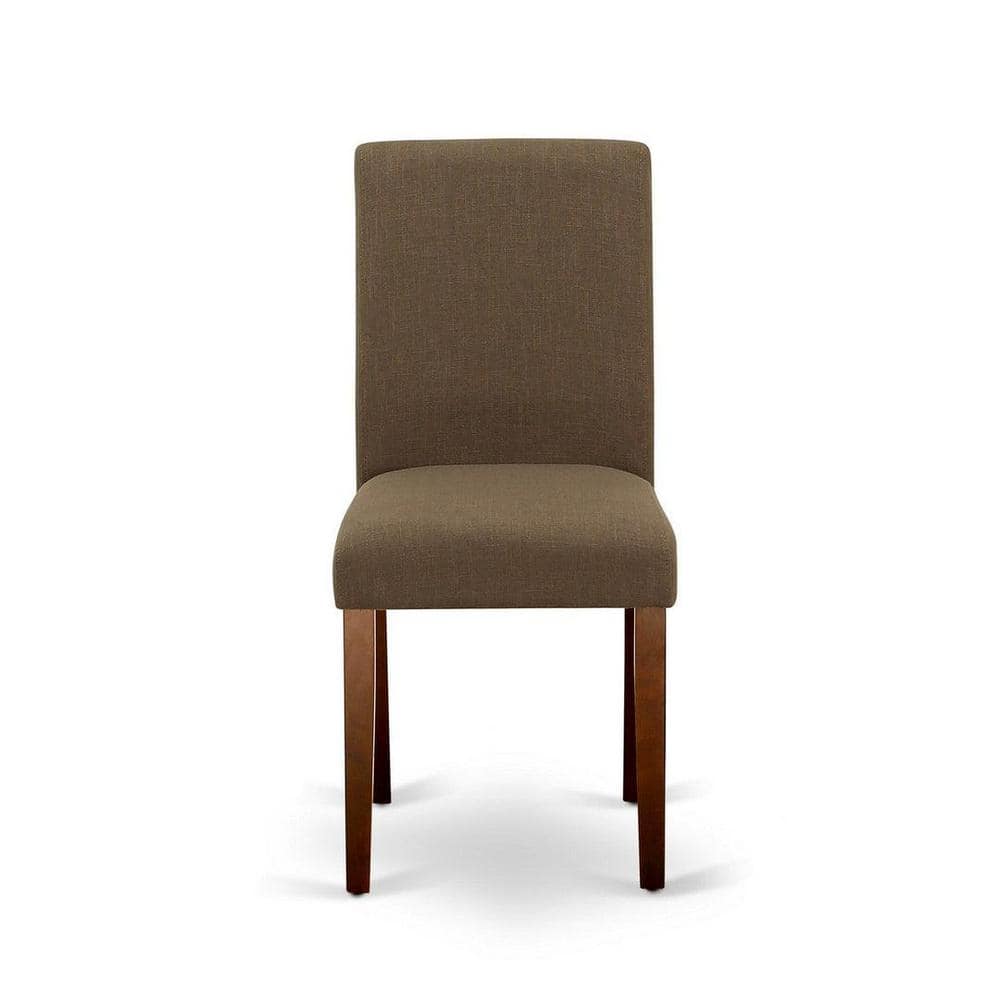 Mahogany Round Dining Table Set with Coffee Linen Chairs