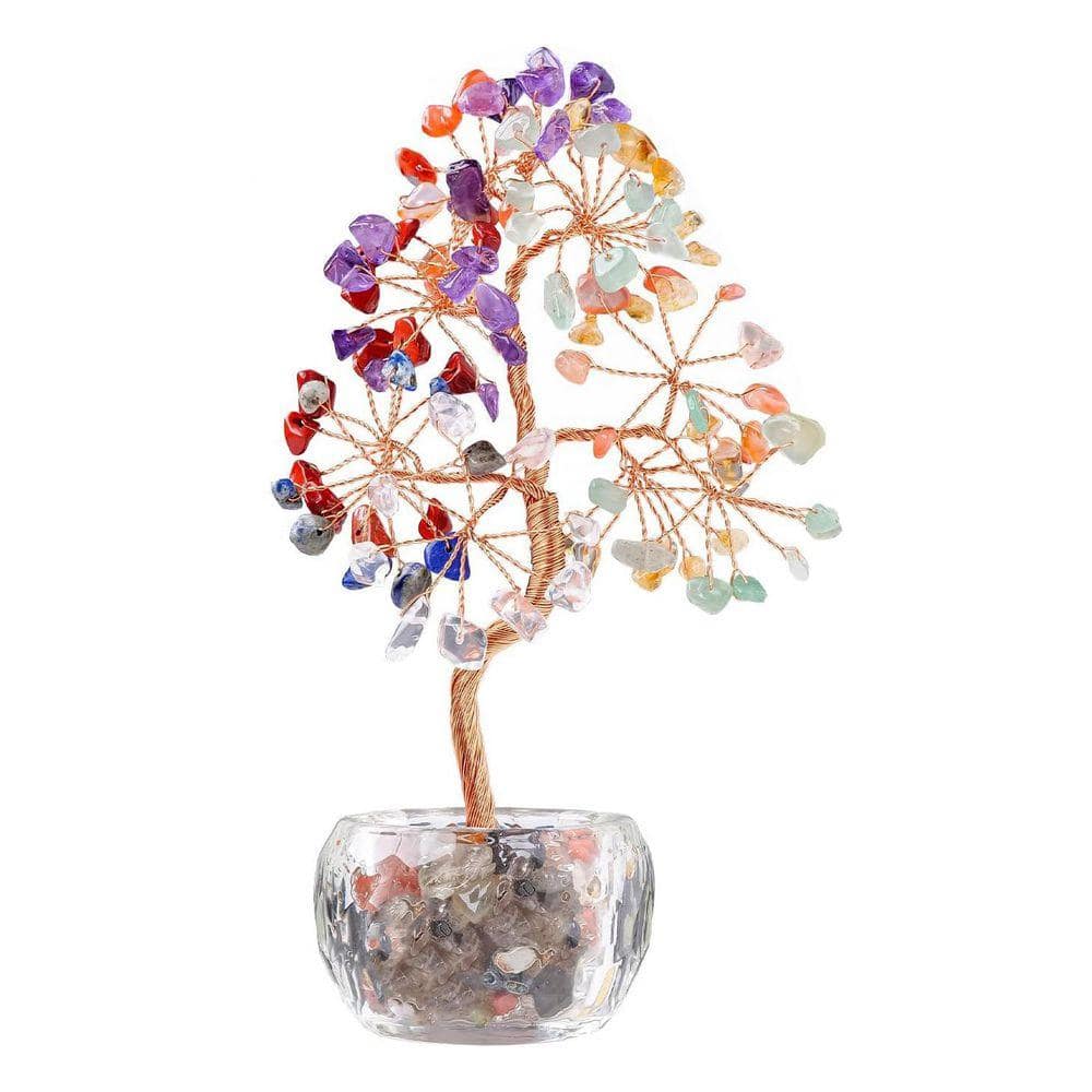 Artificial 6 ft. Gemstone Chakra Tree of Life in Glass Container