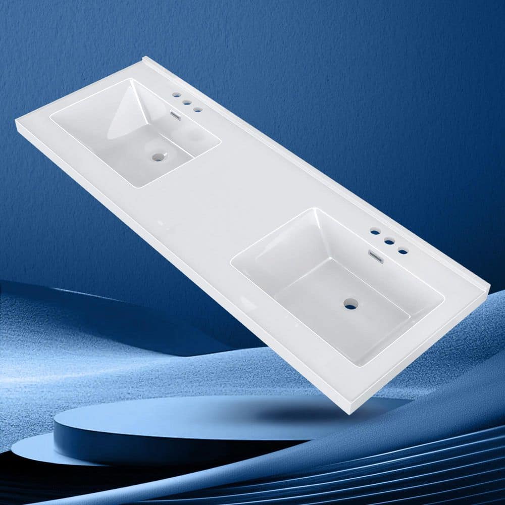 Zeafive Ebo 61 in. W x 22 in. D Solid Surface White Rectangular