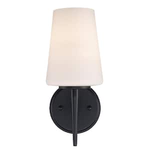 Horizon 1-Light Black Indoor Wall Sconce Light Fixture with Frosted Glass Shade
