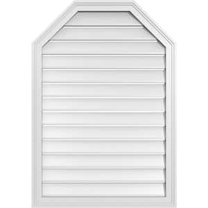 28 in. x 40 in. Octagonal Top Surface Mount PVC Gable Vent: Functional with Brickmould Frame