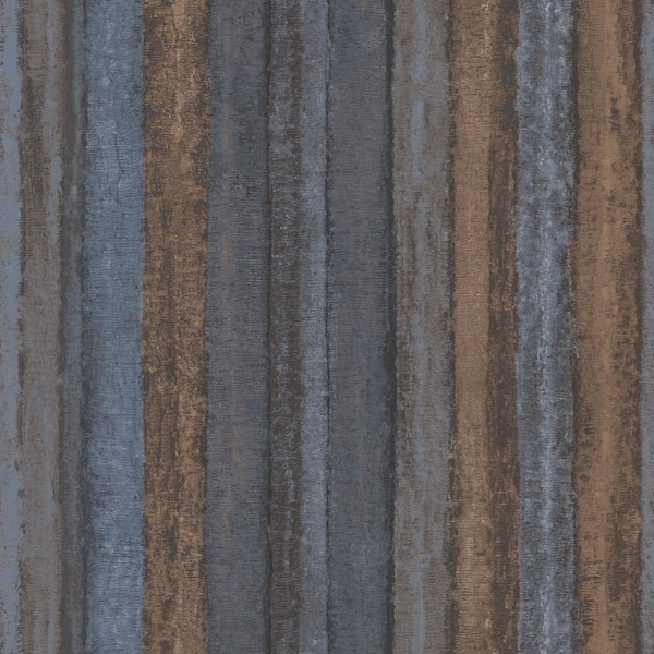 Unbranded Ambiance Navy/Brown Textured Nomed Stripe Vinyl Non-Pasted Wallpaper (Covers 57.75 sq.ft.)