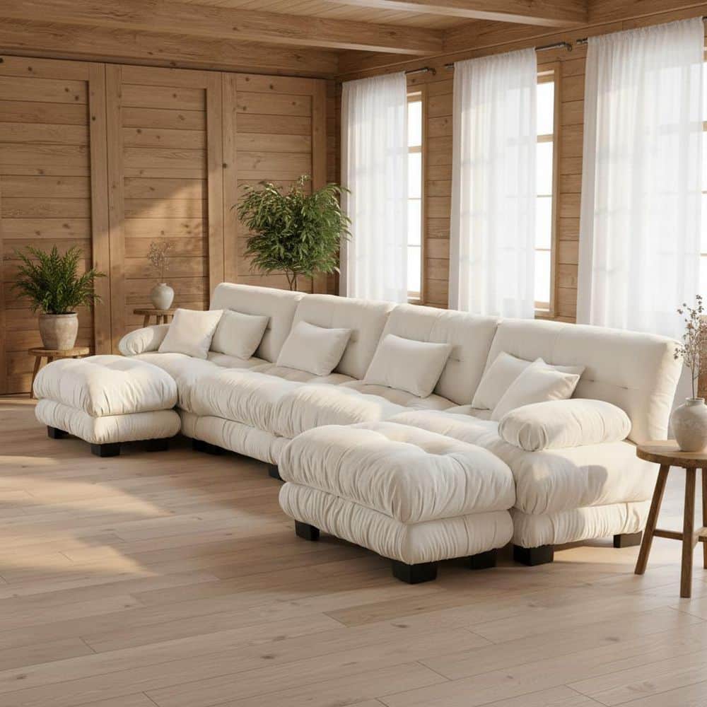 MINH 173.2 in. Pillow Arm 6-Piece Chenille Sectional Sofa with 2 Movable Ottomans Cloud Like Comfort in Alabaster White price history on PriceWatchPro