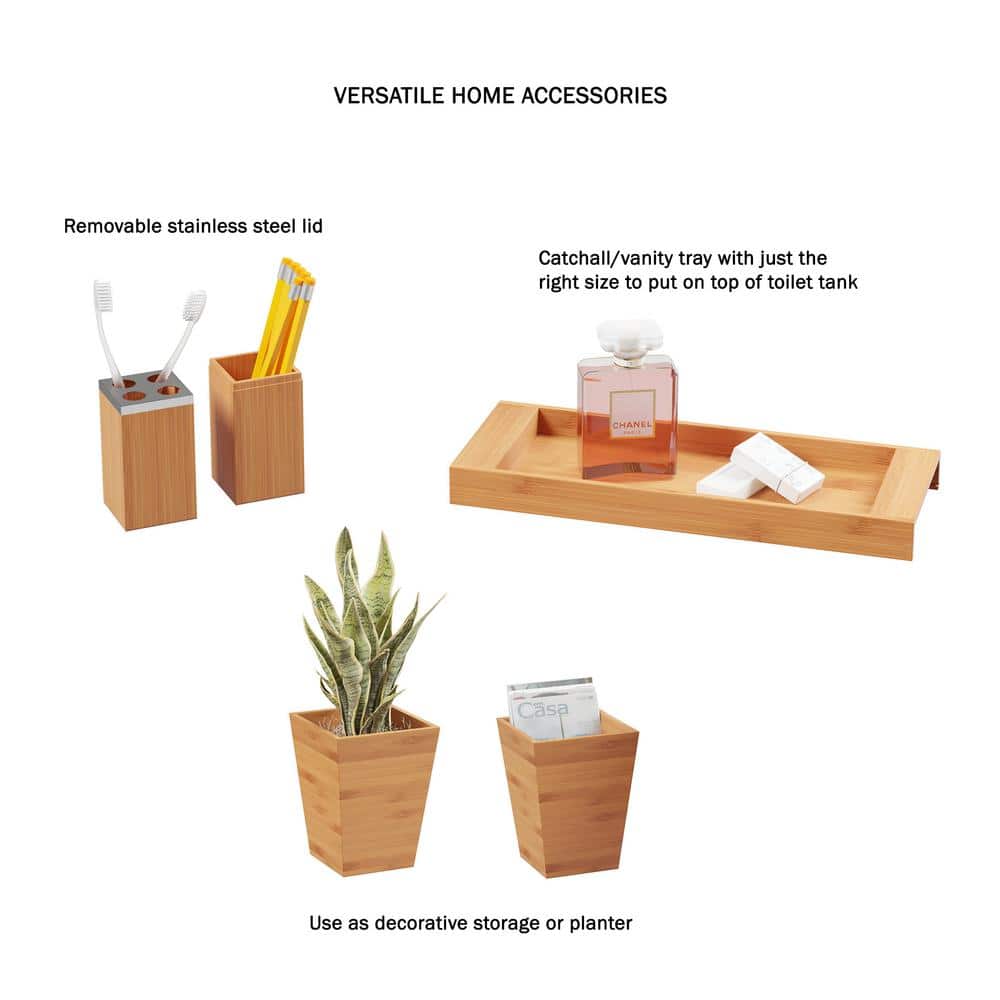Natural Bamboo 5-Piece Freestanding Vanity Organizer Set