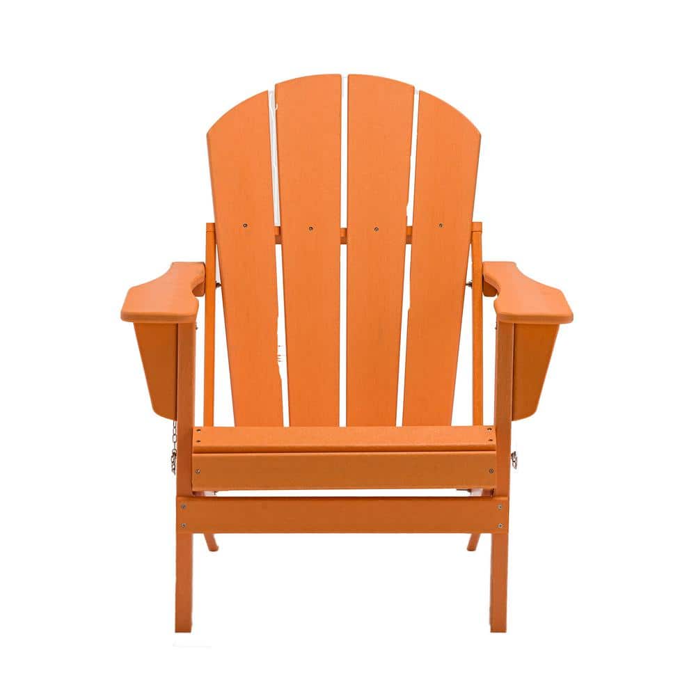 Classic Solid Orange Folding Plastic Outdoor Adirondack Chair All-weather f