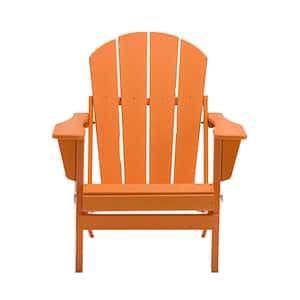 Classic Solid Orange Folding Plastic Outdoor Adirondack Chair All-weather for Garden and Yard