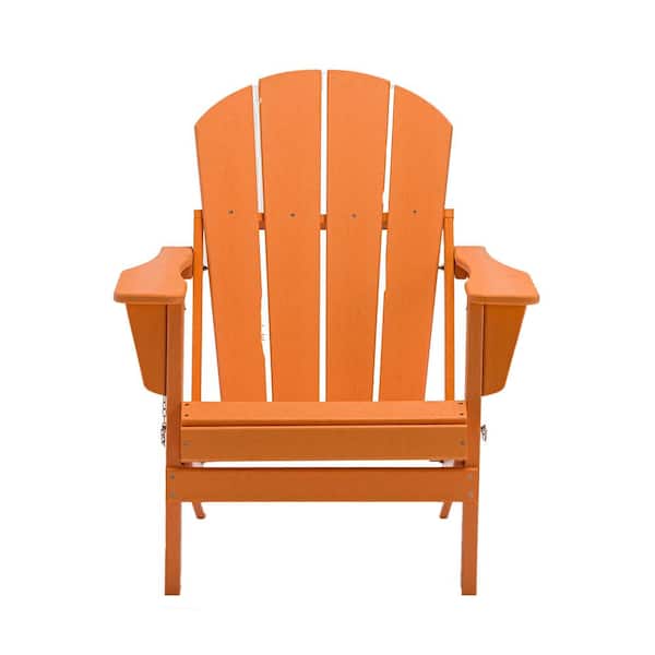 Unbranded Classic Solid Orange Folding Plastic Outdoor Adirondack Chair All-weather for Garden and Yard