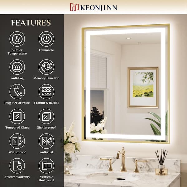 KeonJinn 28 in. W x 36 in. H Rectangular Framed LED Lighted