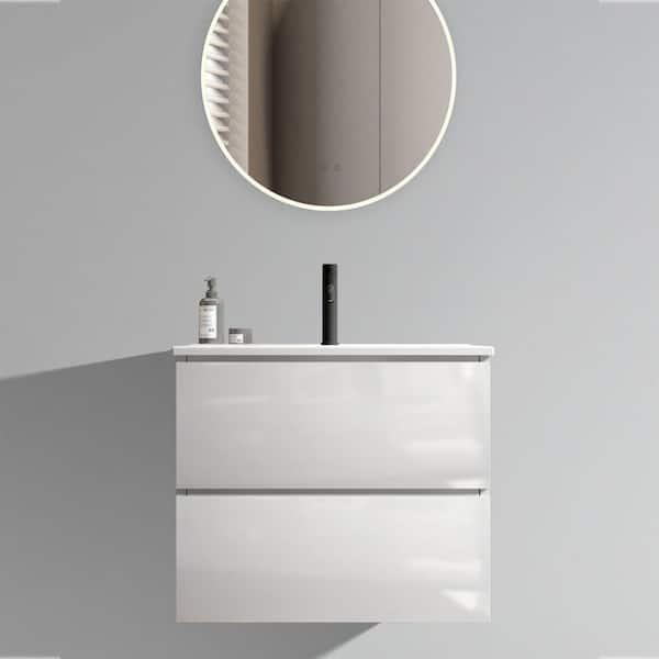 Tina 24 in. W Single Sink Wall Mount White Bath Vanity with White Ceramic Top Sink with Single Hole