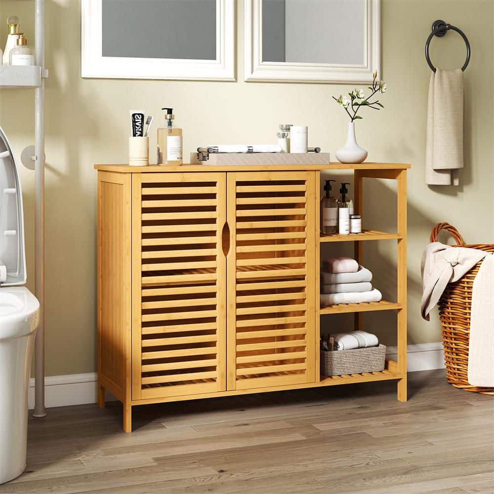 バッグ mon_cabinet HONEY JOY 31.5 in. Natural Bamboo Bathroom Cabinet 2-Door Storage