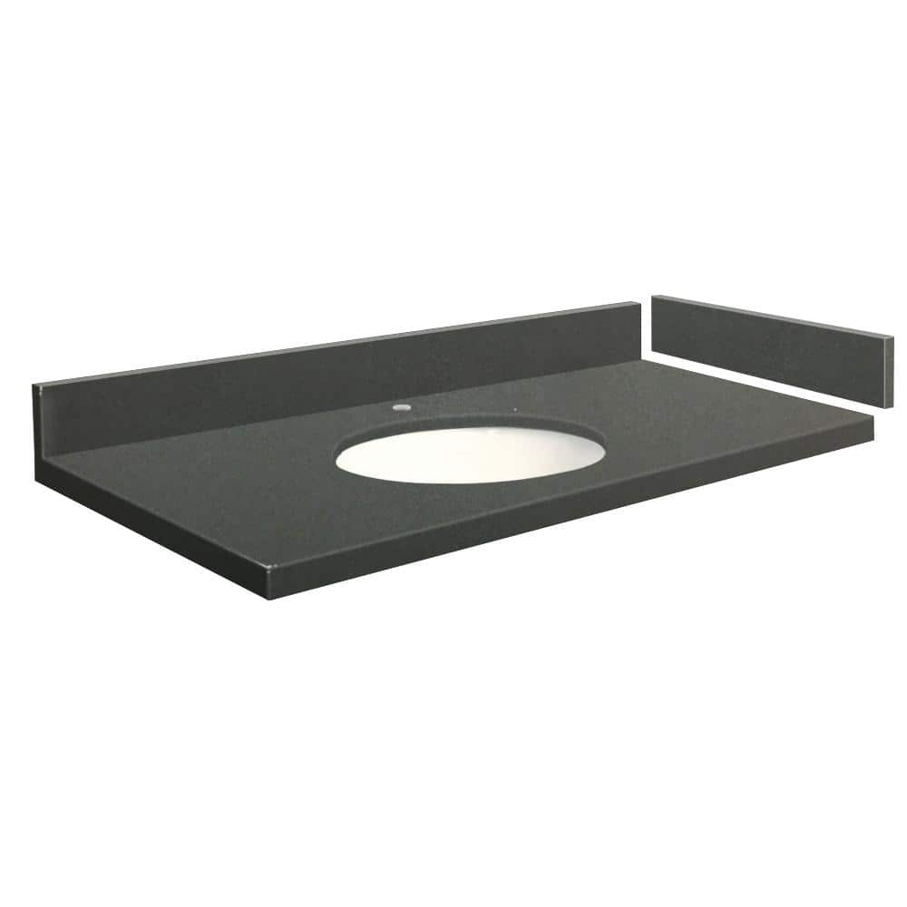 Urban Gray Quartz 43'' Single Bathroom Vanity Top with White Oval Sink