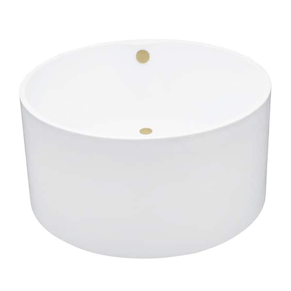 Aqua Eden 45 in. x 44.5 in. Acrylic Flatbottom Soaking Freestanding Bathtub in Glossy White/Polished Brass with Drain