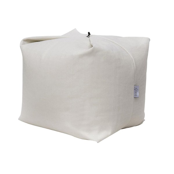 Loungie Magic Pouf Beige Linen Bean Bag Chair Convertible Ottoman/Floor Pillow