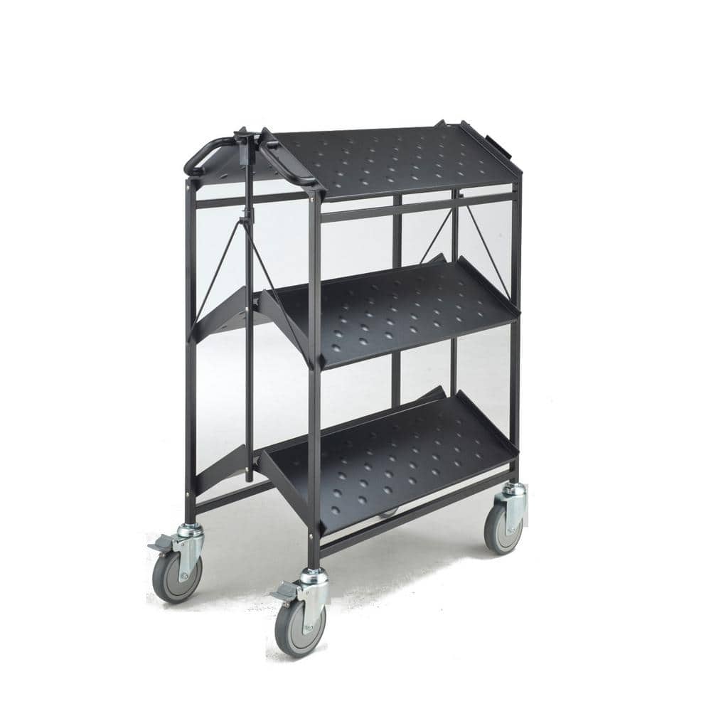 Master Grade Folding Master Busing Cart, 3-Shelf Black 550 lbs. Cap with 5 in. Swivel Caster 32 in. L x 17.5 in W x 36 in. H -  BC-2000H