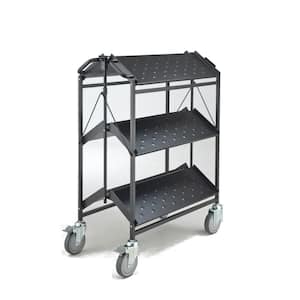 Folding Master Busing Cart, 3-Shelf Black 550 lbs. Cap with 5 in. Swivel Caster 32 in. L x 17.5 in W x 36 in. H