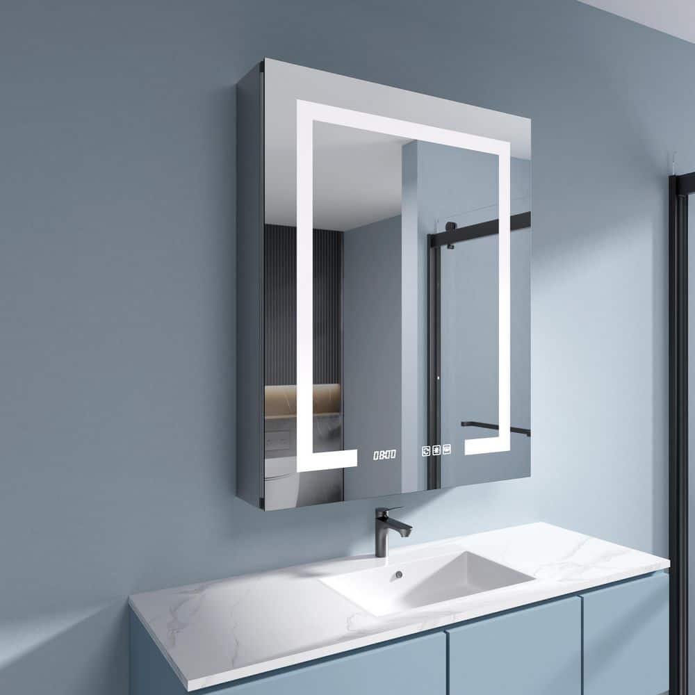24 in. W x 30 in. H Rectangular Silver Aluminum Recessed/Surface Mount Fog Free Lighted Medicine Cabinet with Mirror price history on PriceWatchPro