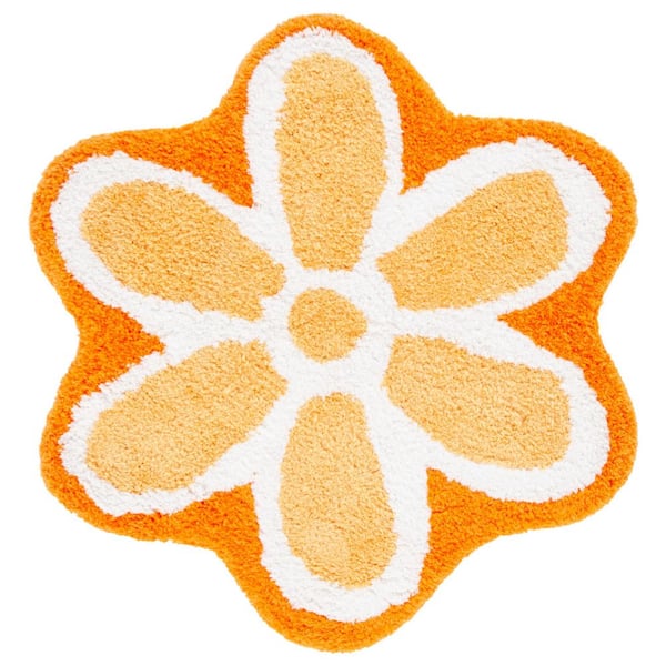 Novelty 4 ft. x 4 ft. Ivory/Orange Floral Round Area Rug