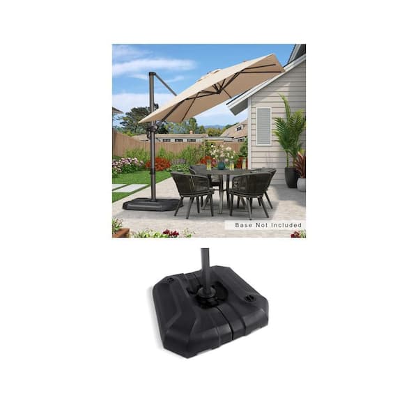 8 ft. Square Beige Cantilever Patio Umbrella with 360° Rotation and Black Water/Sand Filled Base