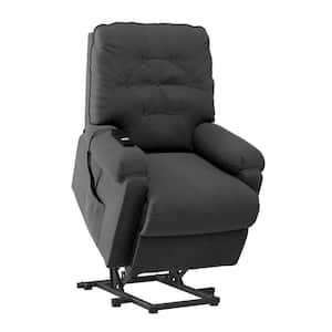 Charcoal Gray Plush Low-Pile Velour Fabric Button Tufted Power Recline and Lift Chair