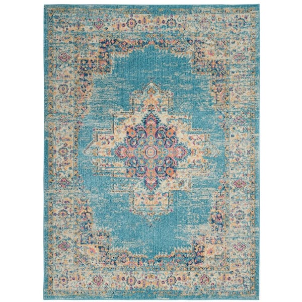 Nourison Passion Light Blue 5 ft. x 7 ft. Persian Modern Transitional Area Rug