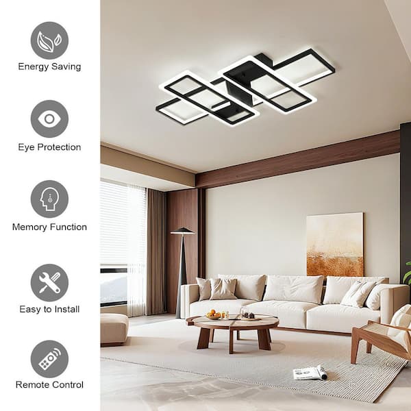 Genoci 35.4 in. 80-Watt Modern Black Rectangle Dimmable Integrated