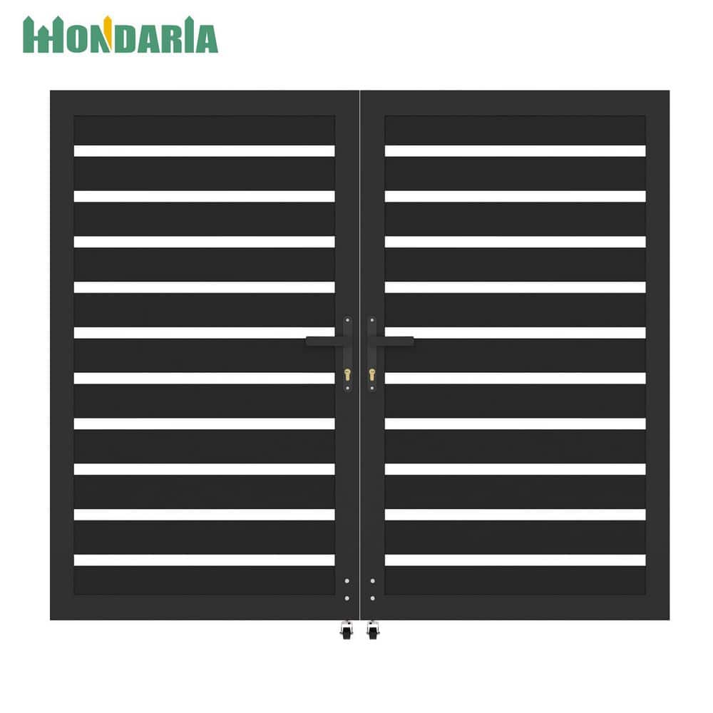 Modern Rust-Proof 5.9 ft. W x 4.9 ft. H Black Aluminum Open Design Double Swing Gate with Wheel price history on PriceWatchPro