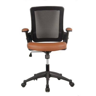 25 in. Width Big and Tall Brown Faux Leather Task Chair with Adjustable Height