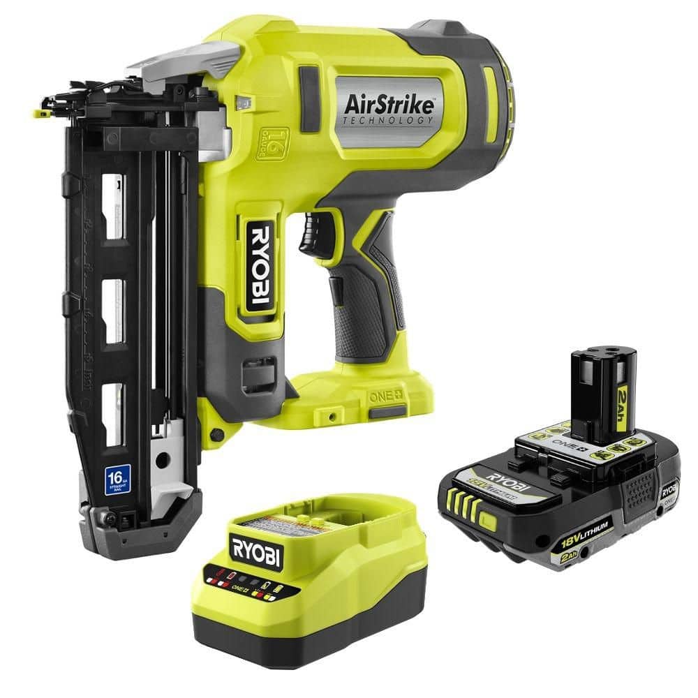 RYOBI ONE+ Airstrike 16GA Straight Finish Nailer Kit with 2.0Ah Battery and Charger (P326KT)