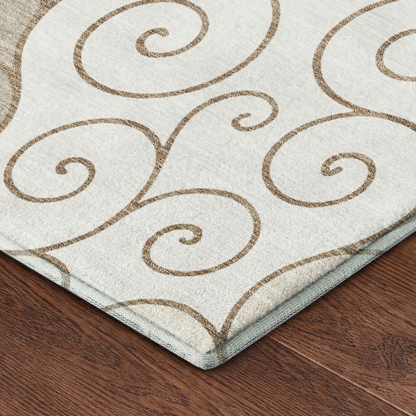 Mayfield Premium Machine Washable Abstract AMF2464 Taupe 3 ft. x 5 ft. Area Rug