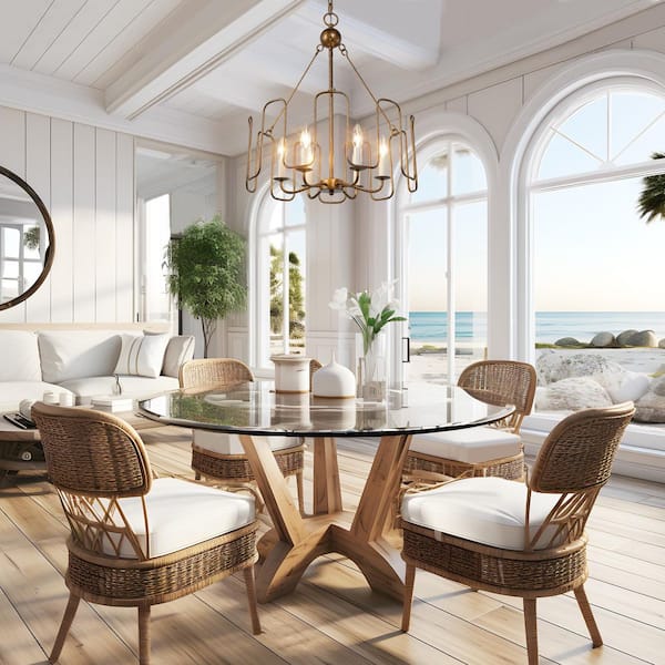 Antique Gold Dining Room Chandelier, 6-Light Modern Farmhouse Bedroom Ceiling Chandelier Light Fixture