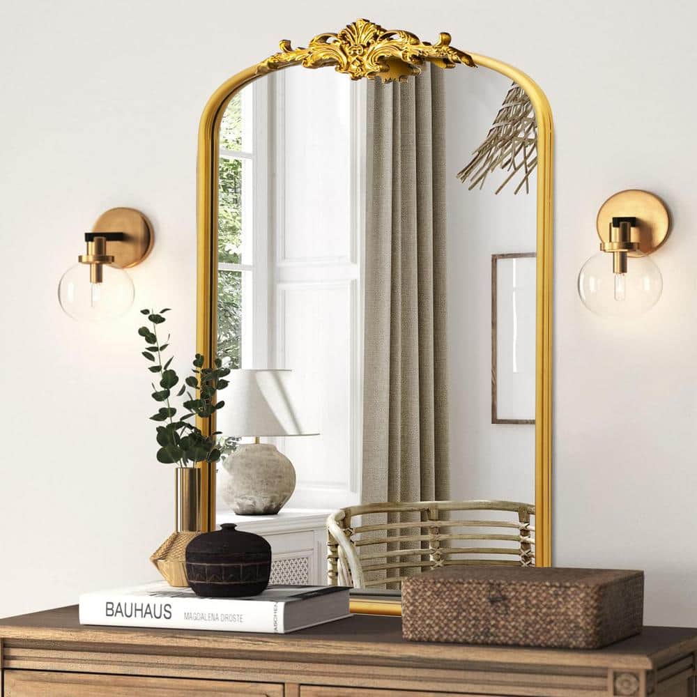 Crane Lake 24"x36" Gold Arched Metal Framed Decorative Mirror
