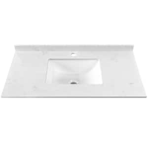 35.8 in. W x 18.3 in. D Marble White Rectangular Single Sink Vanity Top in White with Backsplash and Overflow