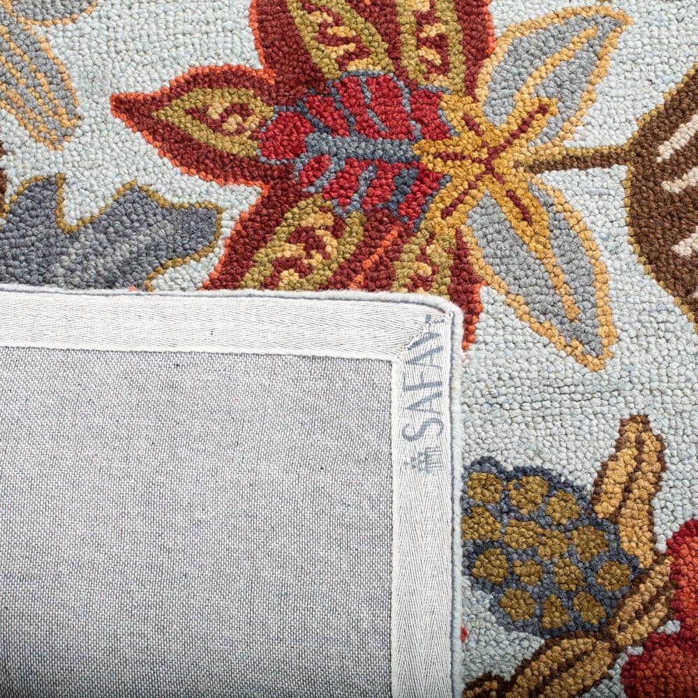 Blossom Blue and Multicolor Wool Floral Runner Rug, 2'3" x 10'