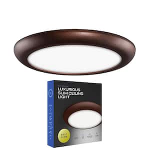 Ultra Slim Luxurious Edge-Lit 6.5 in. Round Bronze Ceiling Light 3000K LED Easy Installation Flush Mount (1-Pack)