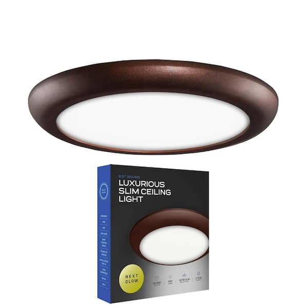 NEXT GLOW Ultra Slim Luxurious Edge-Lit 6.5 in. Round Bronze Ceiling Light 3000K LED Easy Installation Flush Mount (1-Pack)