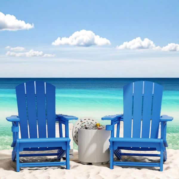Azure Blue Lightweight Outdoor Plastic Patio Adirondack Chair, Assembles without Screws(Set of 2)