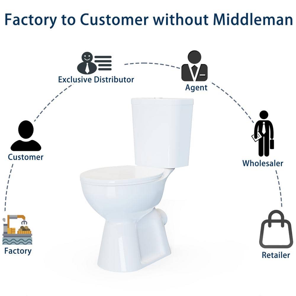 19 in. Tall White Ceramic Two-Piece Dual Flush Toilet