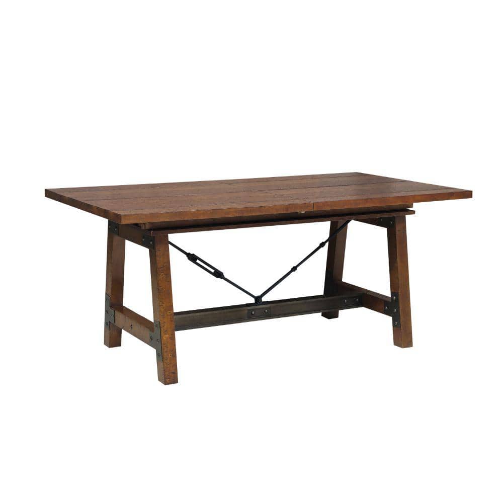 Industrial V-Shape Stretchers Extendable Dining Table in Brown