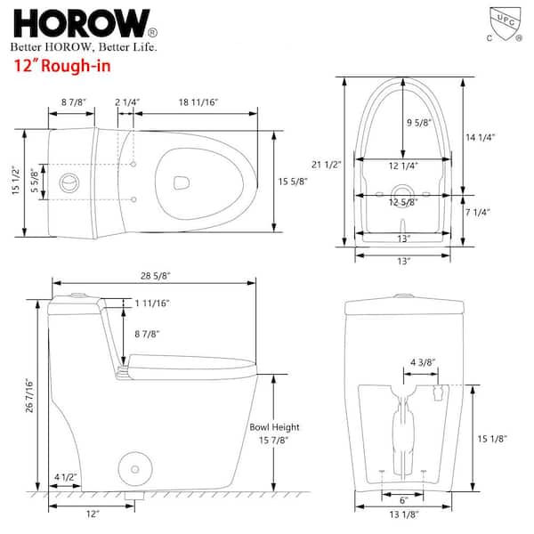 1-piece 0.8/1.28 GPF Dual Flush Elongated Toilet in. Black Seat Included